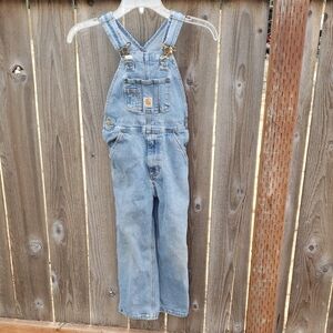 Carhartt Sanforized Denim Overalls Well Worn Distressed Farm Chore Kid's  6